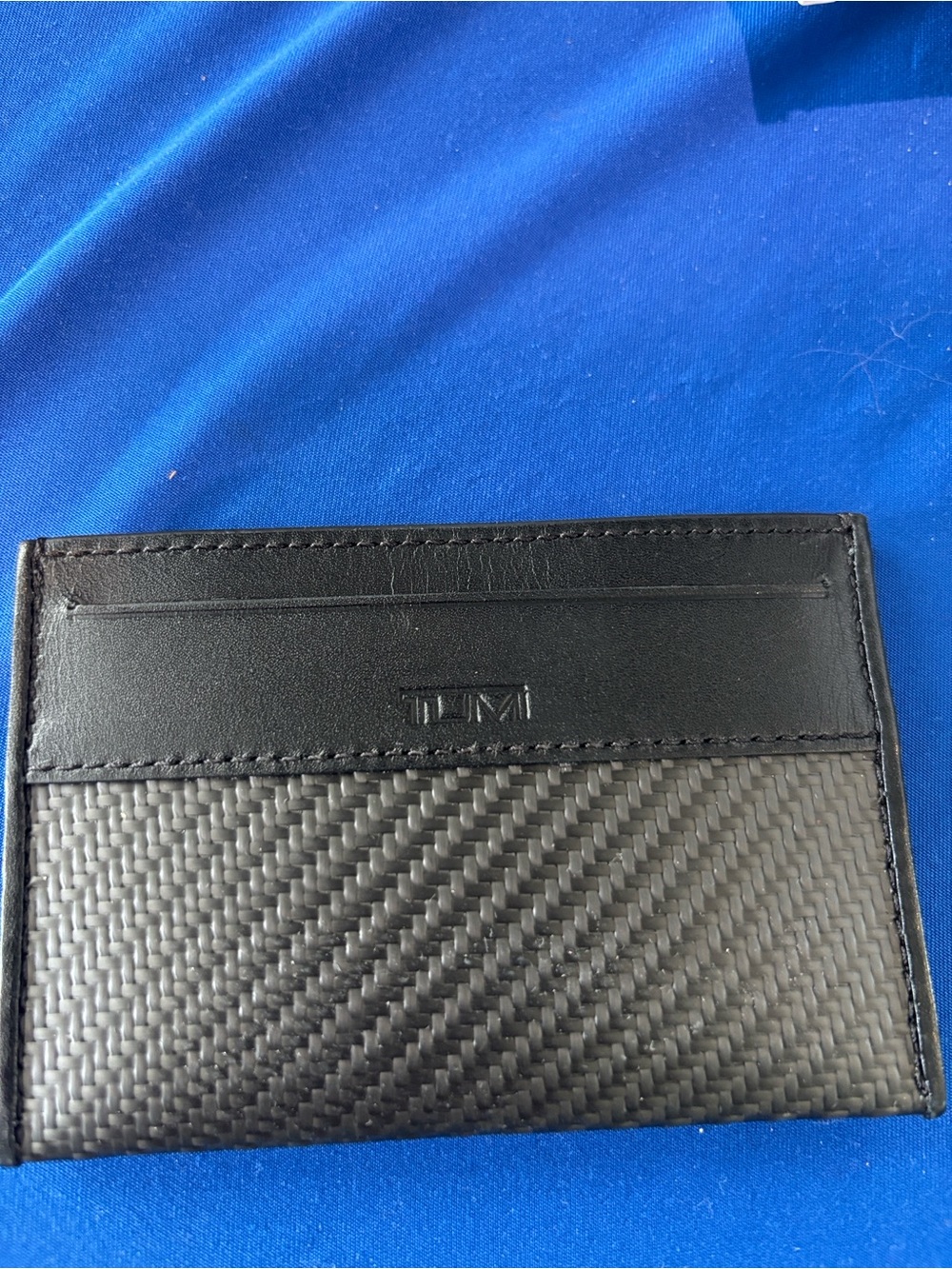 Tumi Black Carbon-Effect Leather Card Sleeve
